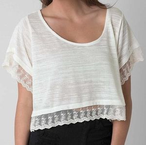 New O'Neill cropped lace top tee shirt loose oversized pointelle embroidered